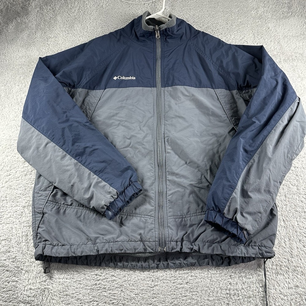 Columbia Jacket Mens Large Gray Blue Colorblock Core Interchange‎ Fleece Lined